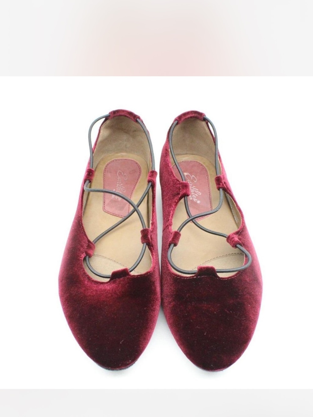 Earth Origins Burgundy Velvet Crisscross Flats Size 9.5